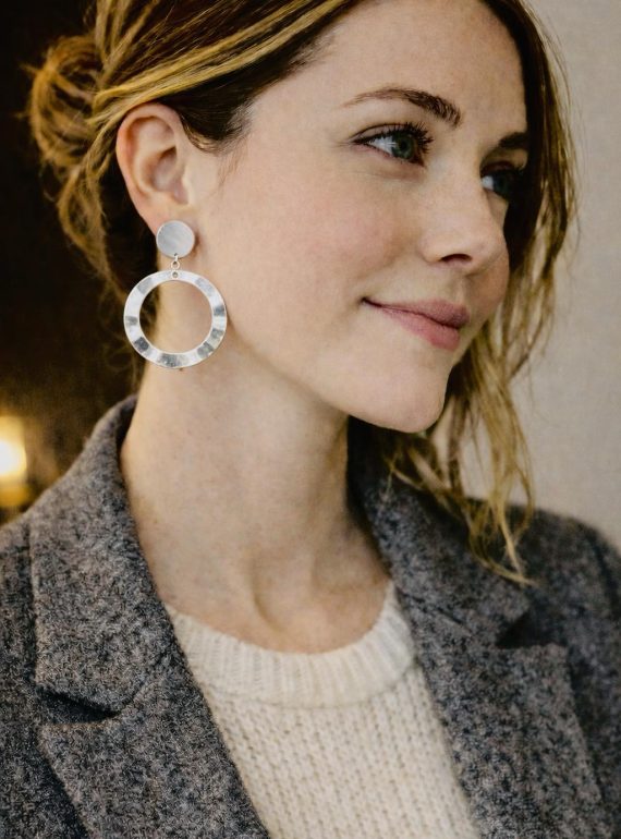 ✨ UShine.gr: Ατσάλινα σκουλαρίκια κρίκοι hammered (ασημί) No 1373