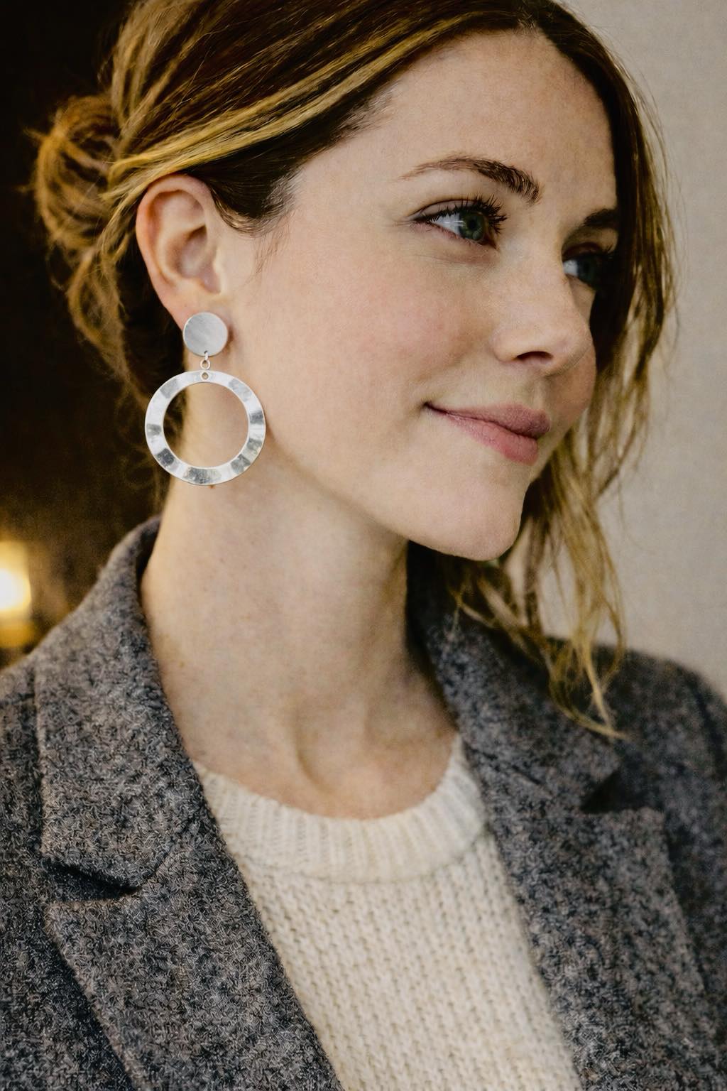 ✨ UShine.gr: Ατσάλινα σκουλαρίκια κρίκοι hammered (ασημί) No 1373