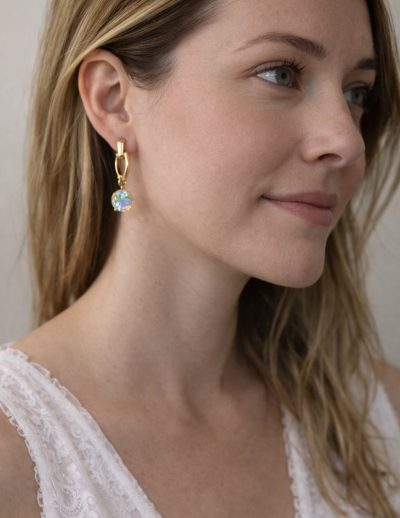 ✨ UShine.gr: Ατσάλινα σκουλαρίκια κρίκος με κρεμαστό κρύσταλλο Aurora (χρυσό) No 1376