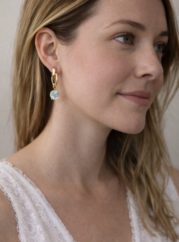 ✨ UShine.gr: Ατσάλινα σκουλαρίκια κρίκος με κρεμαστό κρύσταλλο Aurora (χρυσό) No 1376