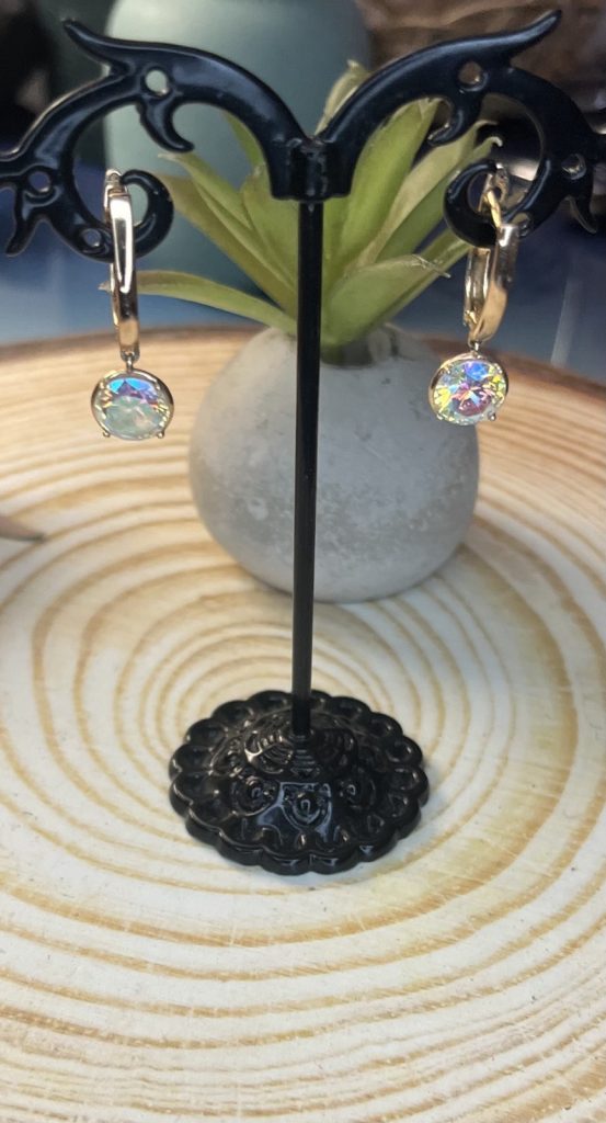 ✨ UShine.gr: Ατσάλινα σκουλαρίκια κρίκος με κρεμαστό κρύσταλλο Aurora (χρυσό) No 1376