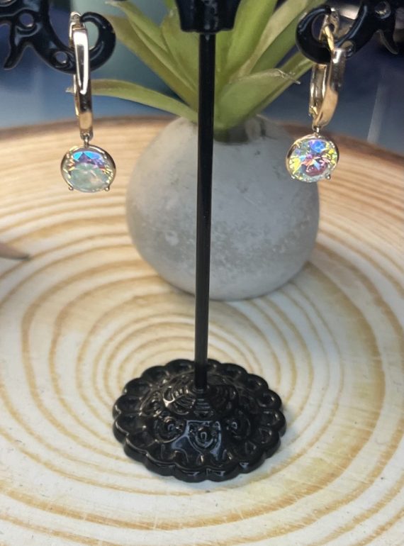 ✨ UShine.gr: Ατσάλινα σκουλαρίκια κρίκος με κρεμαστό κρύσταλλο Aurora (χρυσό) No 1376