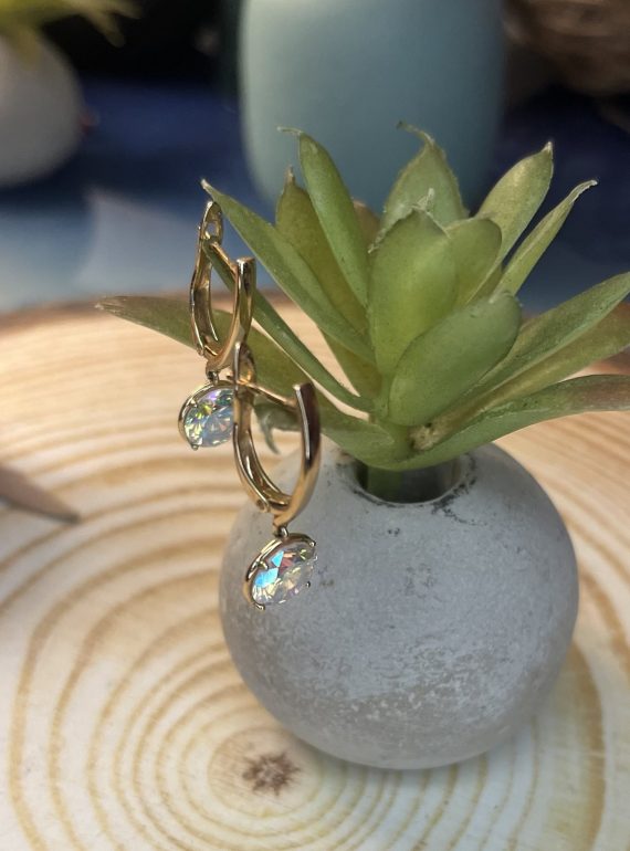 ✨ UShine.gr: Ατσάλινα σκουλαρίκια κρίκος με κρεμαστό κρύσταλλο Aurora (χρυσό) No 1376