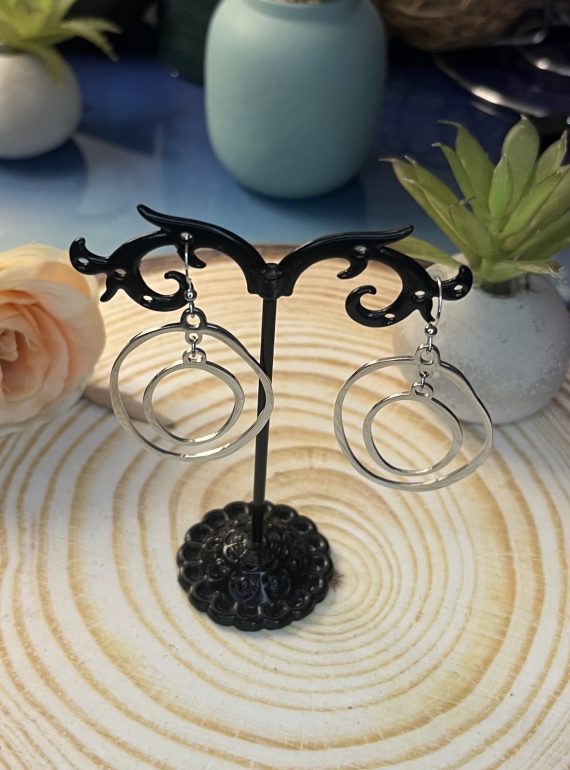 ✨ UShine.gr: Ατσάλινα σκουλαρίκια διπλού κύκλου (ασημί) No 1378