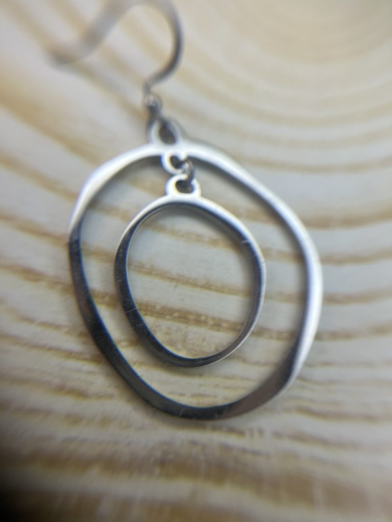 ✨ UShine.gr: Ατσάλινα σκουλαρίκια διπλού κύκλου (ασημί) No 1378