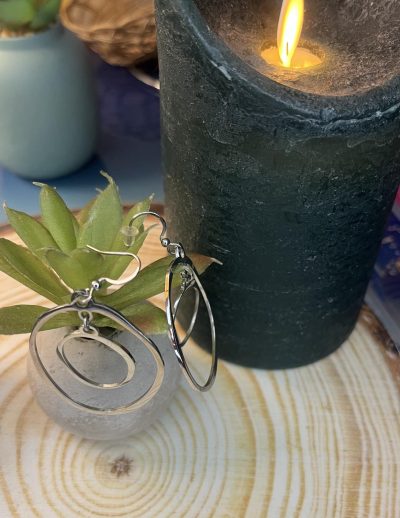 ✨ UShine.gr: Ατσάλινα σκουλαρίκια διπλού κύκλου (ασημί) No 1378