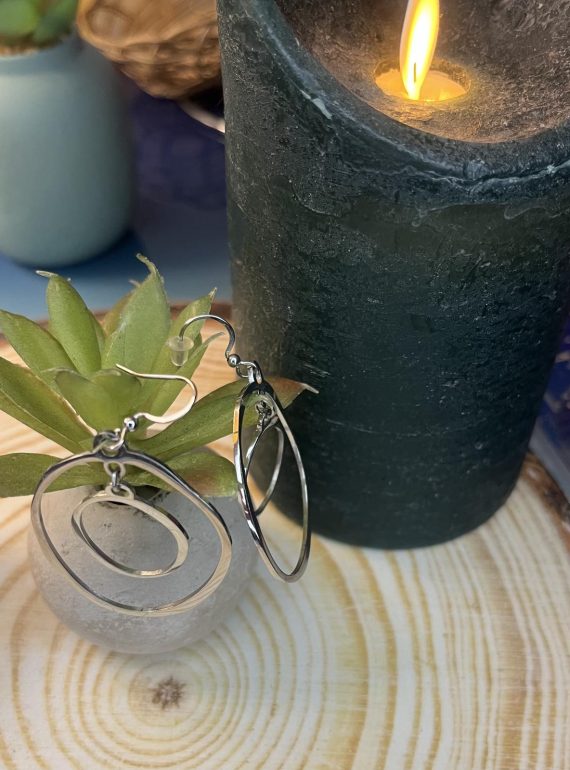 ✨ UShine.gr: Ατσάλινα σκουλαρίκια διπλού κύκλου (ασημί) No 1378