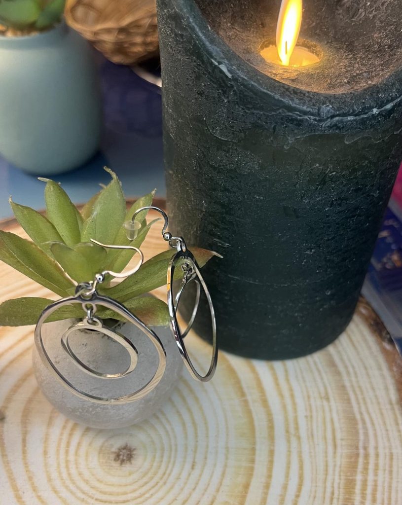 ✨ UShine.gr: Ατσάλινα σκουλαρίκια διπλού κύκλου (ασημί) No 1378