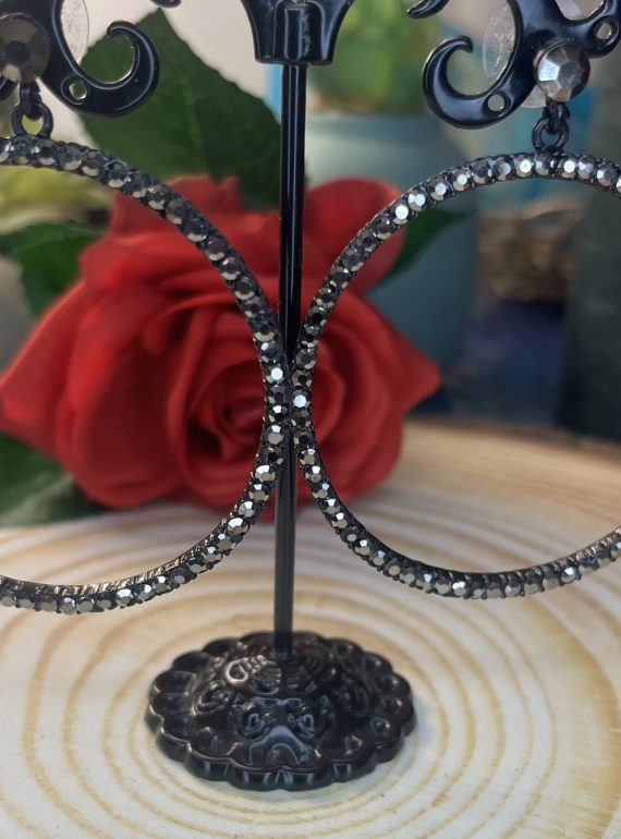 ✨ UShine.gr: Statement σκουλαρίκια κρίκοι με μαύρους κρυστάλλους No 1381