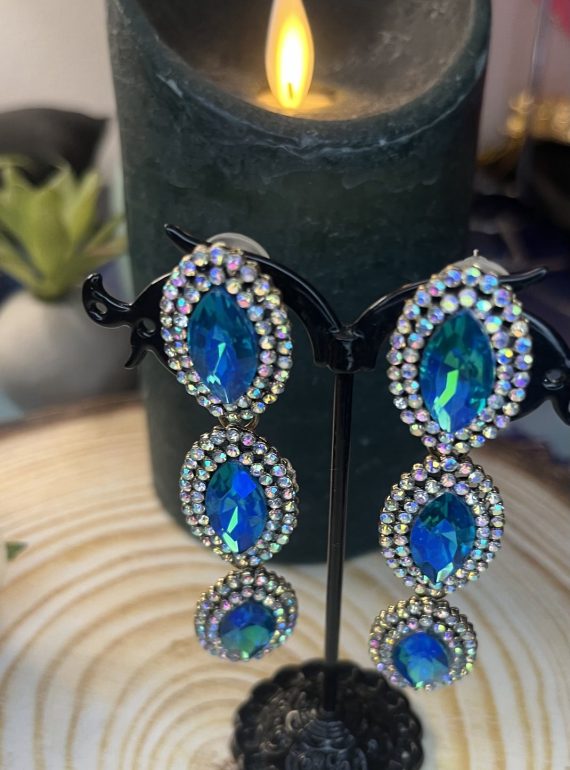 ✨ UShine.gr: Χειροποίητα statement σκουλαρίκια με μπλε κρυστάλλους & λαμπερές λεπτομέρειες No 1387