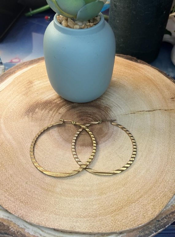 ✨ UShine.gr: Ατσάλινα σκουλαρίκια κρίκοι με ανάγλυφη υφή No 1389