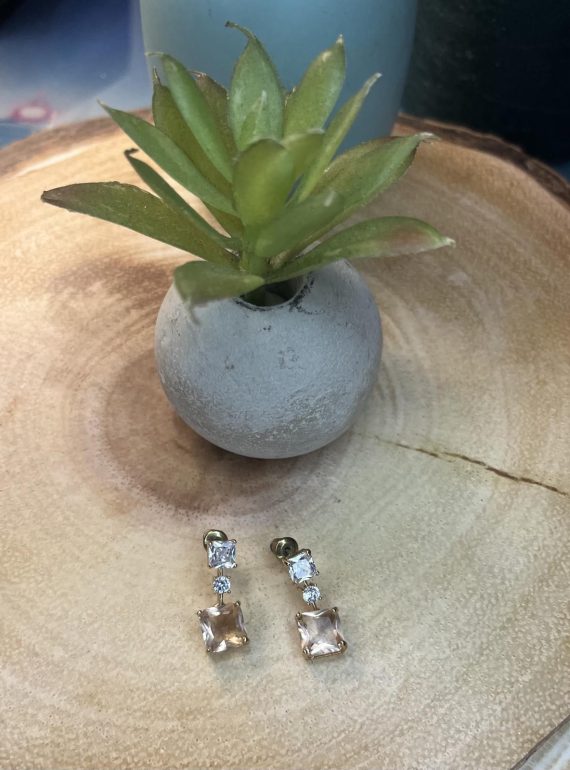 ✨ UShine.gr: Ατσάλινα statement σκουλαρίκια με γεωμετρικούς κρυστάλλους (χρυσό) No 1390