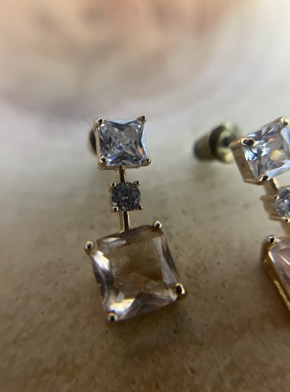 ✨ UShine.gr: Ατσάλινα statement σκουλαρίκια με γεωμετρικούς κρυστάλλους (χρυσό) No 1390