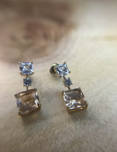 ✨ UShine.gr: Ατσάλινα statement σκουλαρίκια με γεωμετρικούς κρυστάλλους (χρυσό) No 1390