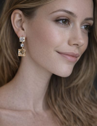 ✨ UShine.gr: Ατσάλινα statement σκουλαρίκια με γεωμετρικούς κρυστάλλους (χρυσό) No 1390