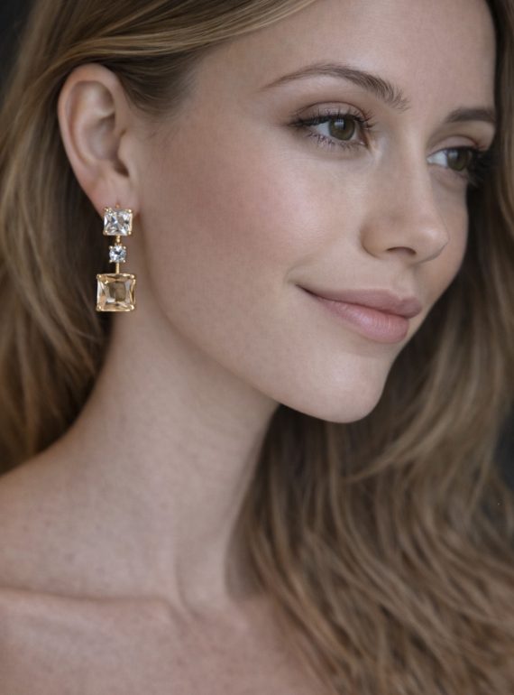 ✨ UShine.gr: Ατσάλινα statement σκουλαρίκια με γεωμετρικούς κρυστάλλους (χρυσό) No 1390