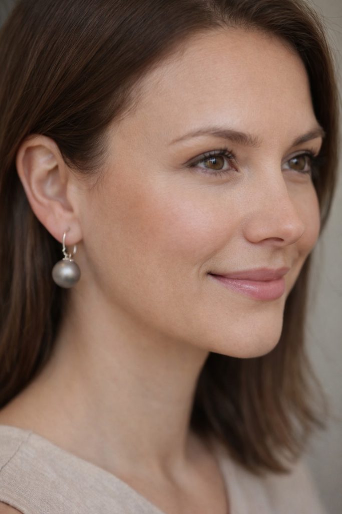 ✨ UShine.gr: Ατσάλινα σκουλαρίκια με ματ πέρλα (σαμπανί) No 1393