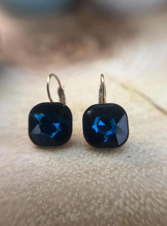 ✨ UShine.gr: Ατσάλινα σκουλαρίκια με τετράγωνο κρύσταλλο (μπλε) No 1394