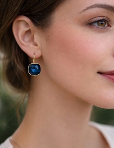 ✨ UShine.gr: Ατσάλινα σκουλαρίκια με τετράγωνο κρύσταλλο (μπλε) No 1394