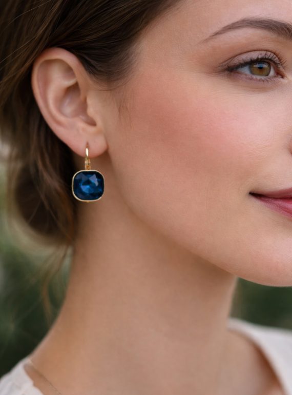 ✨ UShine.gr: Ατσάλινα σκουλαρίκια με τετράγωνο κρύσταλλο (μπλε) No 1394