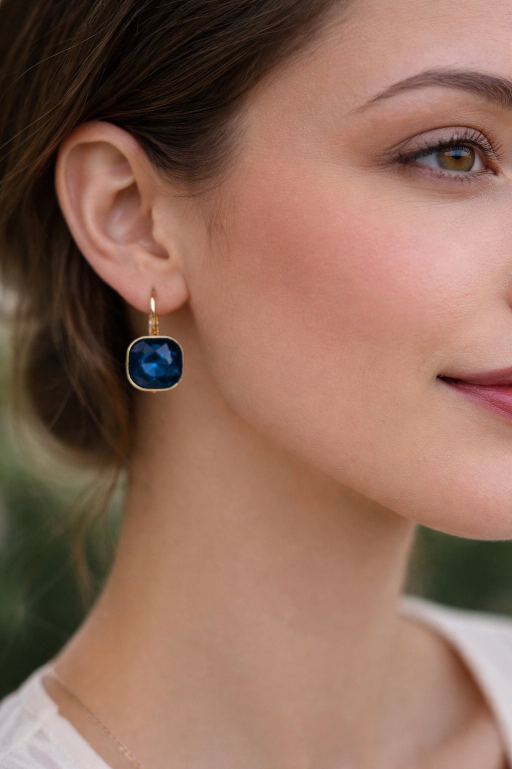 ✨ UShine.gr: Ατσάλινα σκουλαρίκια με τετράγωνο κρύσταλλο (μπλε) No 1394