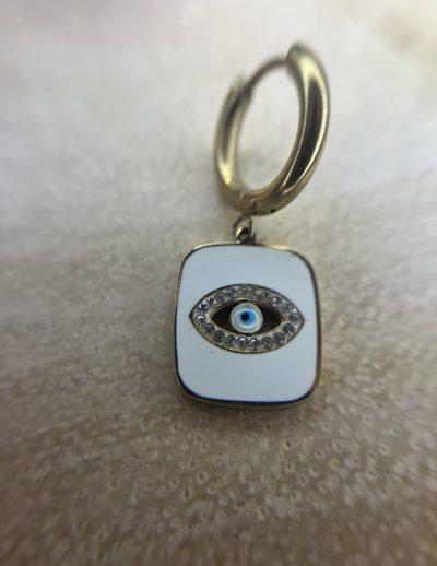 ✨ UShine.gr: Ατσάλινα σκουλαρίκια κρίκοι με ματάκι & κρυστάλλους (λευκό) No 1399