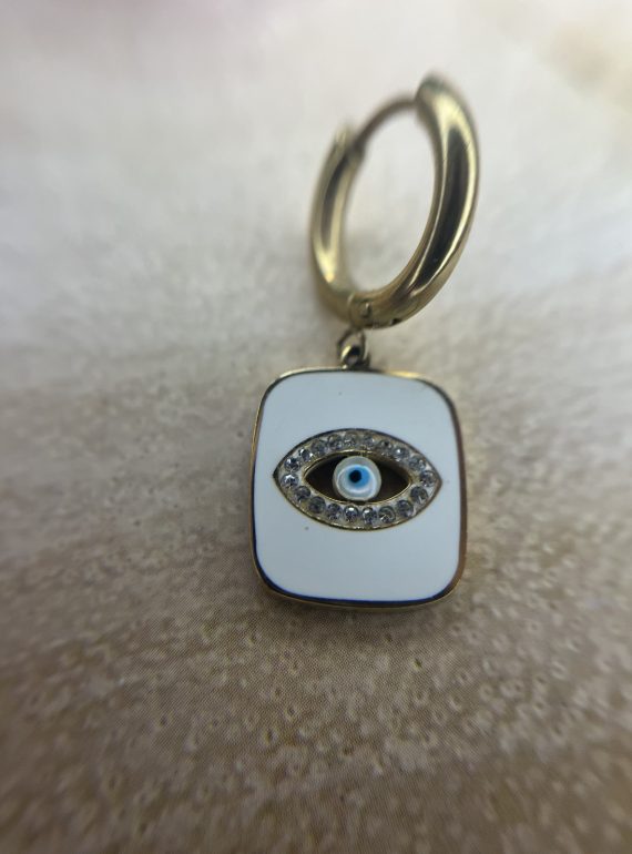 ✨ UShine.gr: Ατσάλινα σκουλαρίκια κρίκοι με ματάκι & κρυστάλλους (λευκό) No 1399