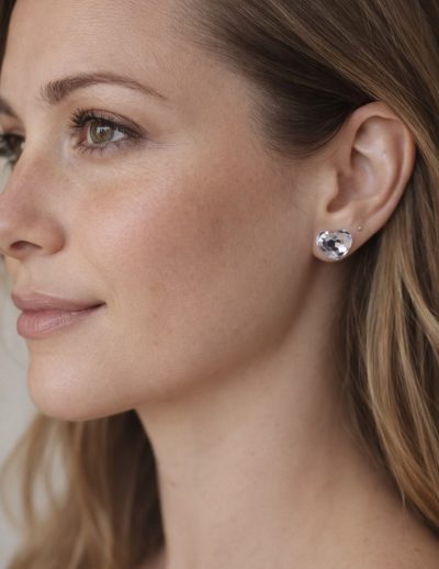 ✨ UShine.gr: Ατσάλινα σκουλαρίκια καρφωτά καρδιά με faceted κρύσταλλο (διάφανο) No 1400