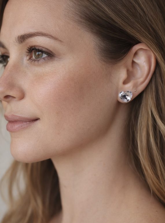 ✨ UShine.gr: Ατσάλινα σκουλαρίκια καρφωτά καρδιά με faceted κρύσταλλο (διάφανο) No 1400