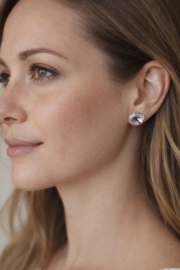 ✨ UShine.gr: Ατσάλινα σκουλαρίκια καρφωτά καρδιά με faceted κρύσταλλο (διάφανο) No 1400