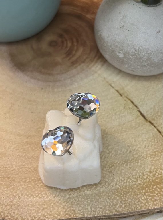✨ UShine.gr: Ατσάλινα σκουλαρίκια καρφωτά καρδιά με faceted κρύσταλλο (διάφανο) No 1400