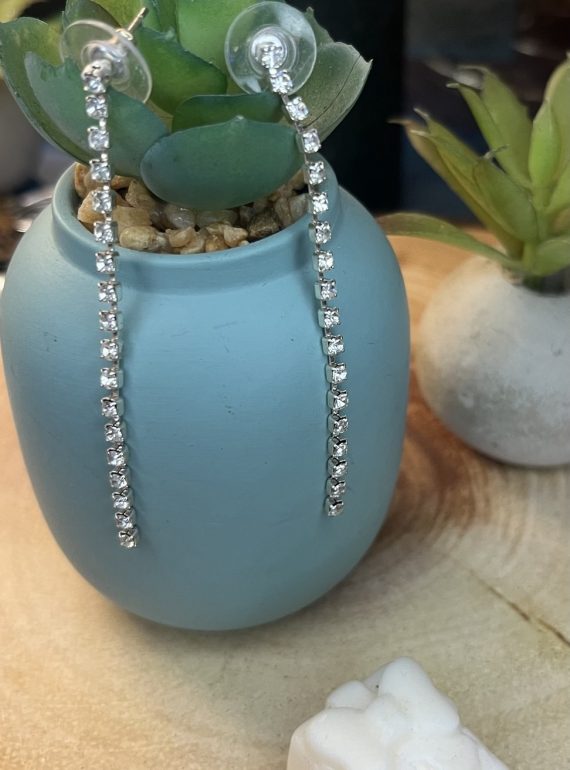 ✨ UShine.gr: Ατσάλινα σκουλαρίκια μακριά με λαμπερή strass αλυσίδα (ασημί) No 1402