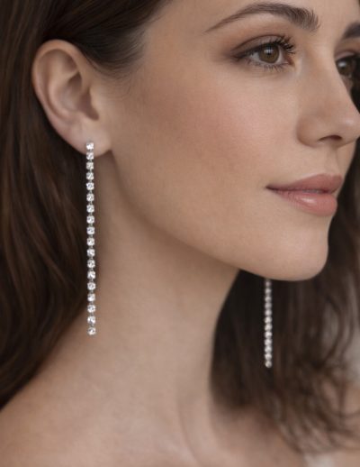 ✨ UShine.gr: Ατσάλινα σκουλαρίκια μακριά με λαμπερή strass αλυσίδα (ασημί) No 1402