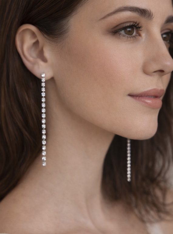 ✨ UShine.gr: Ατσάλινα σκουλαρίκια μακριά με λαμπερή strass αλυσίδα (ασημί) No 1402