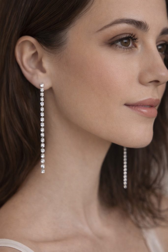 ✨ UShine.gr: Ατσάλινα σκουλαρίκια μακριά με λαμπερή strass αλυσίδα (ασημί) No 1402