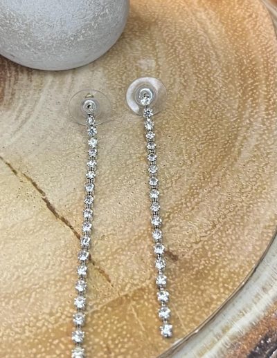✨ UShine.gr: Ατσάλινα σκουλαρίκια μακριά με λαμπερή strass αλυσίδα (ασημί) No 1402