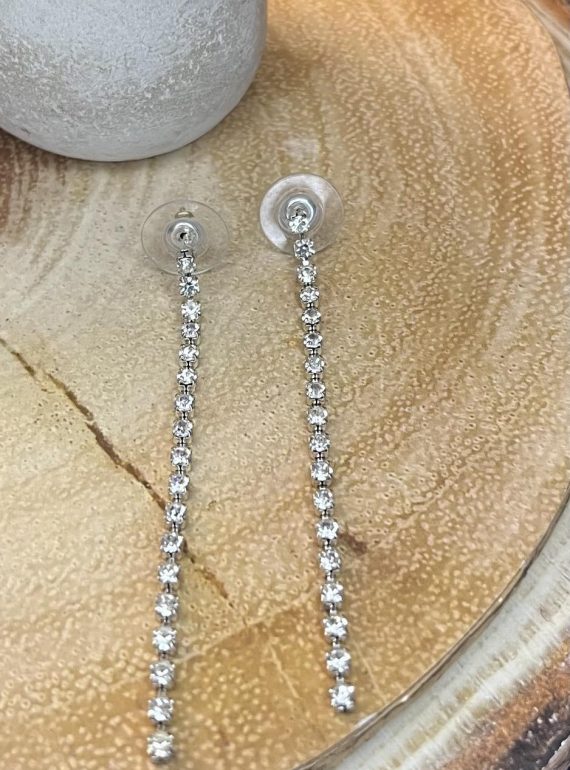 ✨ UShine.gr: Ατσάλινα σκουλαρίκια μακριά με λαμπερή strass αλυσίδα (ασημί) No 1402