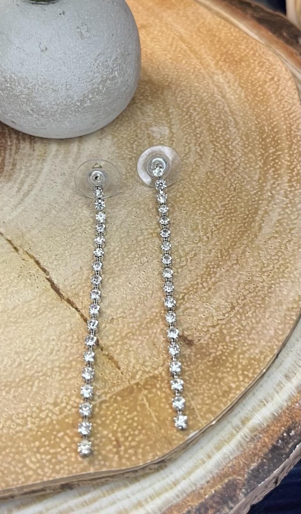 ✨ UShine.gr: Ατσάλινα σκουλαρίκια μακριά με λαμπερή strass αλυσίδα (ασημί) No 1402