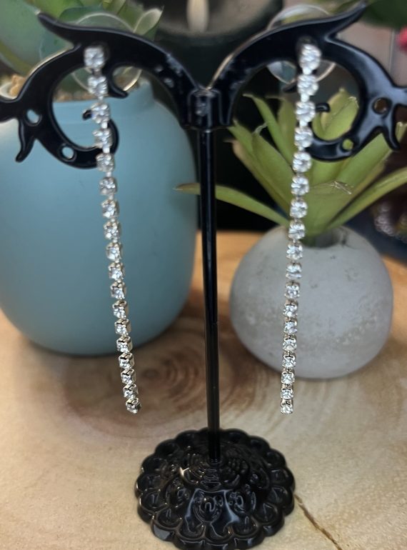 ✨ UShine.gr: Ατσάλινα σκουλαρίκια μακριά με λαμπερή strass αλυσίδα (ασημί) No 1402