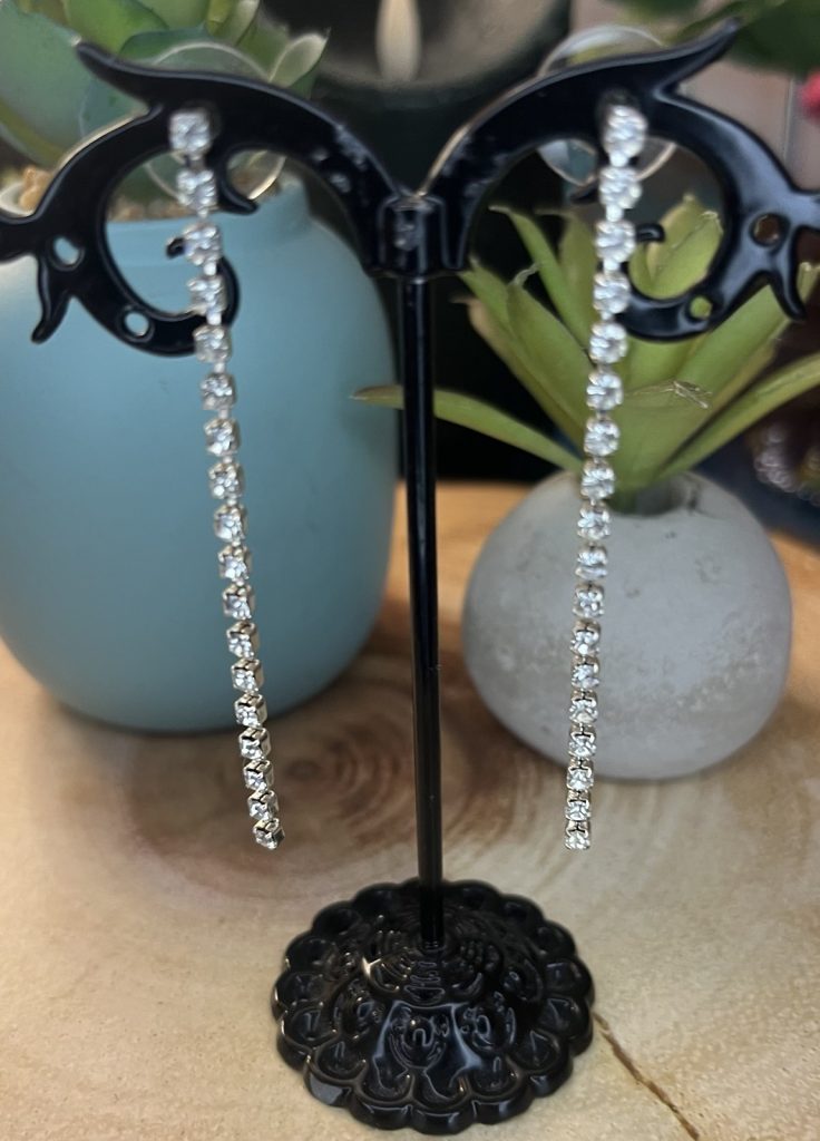 ✨ UShine.gr: Ατσάλινα σκουλαρίκια μακριά με λαμπερή strass αλυσίδα (ασημί) No 1402