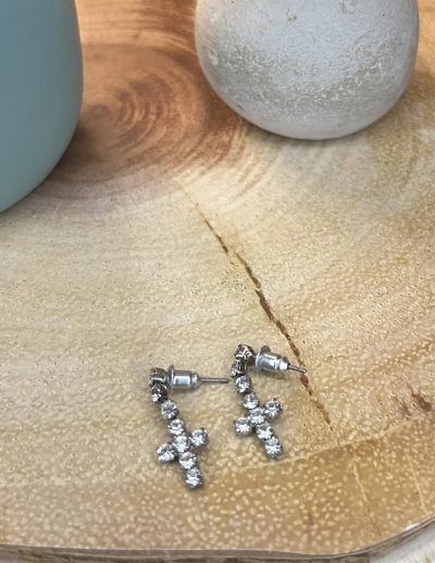 ✨ UShine.gr: Ατσάλινα σκουλαρίκια σταυρός με λαμπερά κρύσταλλα No 1403