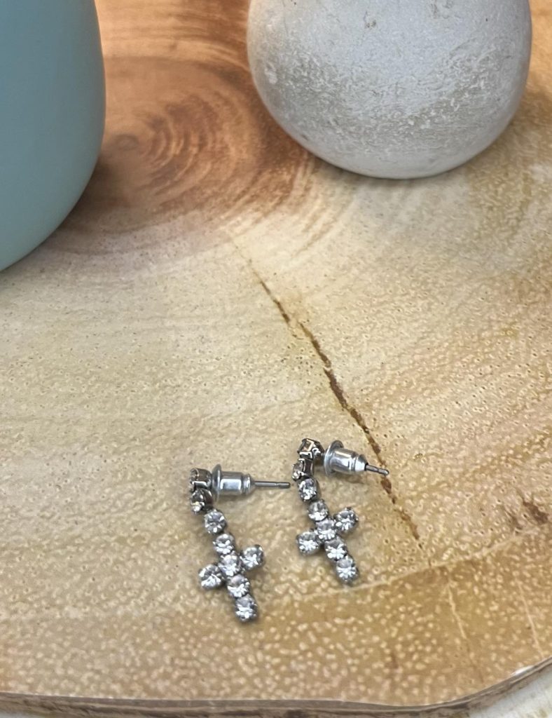 ✨ UShine.gr: Ατσάλινα σκουλαρίκια σταυρός με λαμπερά κρύσταλλα No 1403