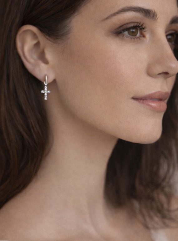 ✨ UShine.gr: Ατσάλινα σκουλαρίκια σταυρός με λαμπερά κρύσταλλα No 1403