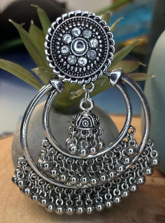 ✨ UShine.gr: Ατσάλινα σκουλαρίκια boho πολυεπίπεδα με ανάγλυφο μοτίφ (ασημί) No 1404