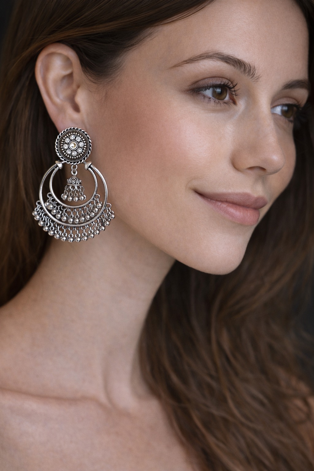 ✨ UShine.gr: Ατσάλινα σκουλαρίκια boho πολυεπίπεδα με ανάγλυφο μοτίφ (ασημί) No 1404