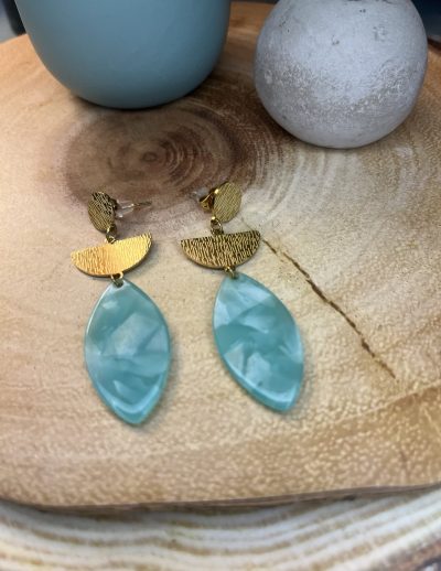 ✨ UShine.gr: Ατσάλινα σκουλαρίκια γεωμετρικά με τιρκουάζ πέτρα & χρυσή υφή No 1406