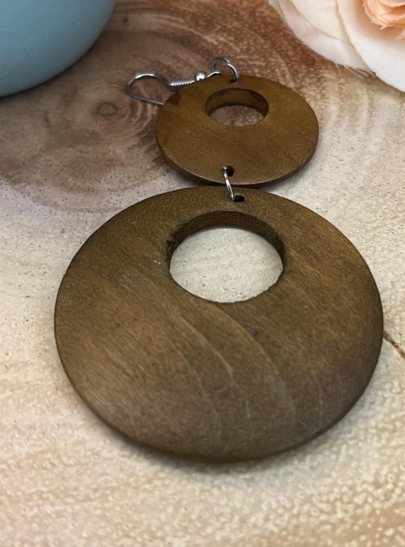 ✨ UShine.gr: Ξύλινα σκουλαρίκια boho διπλού κύκλου με φυσική υφή No 1409