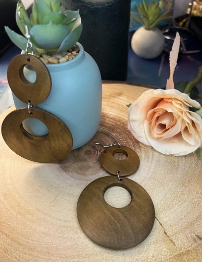 ✨ UShine.gr: Ξύλινα σκουλαρίκια boho διπλού κύκλου με φυσική υφή No 1409