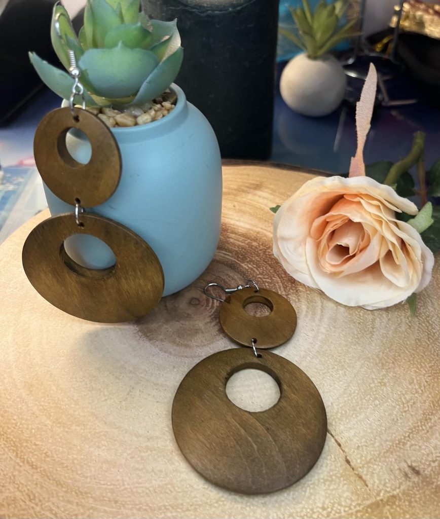 ✨ UShine.gr: Ξύλινα σκουλαρίκια boho διπλού κύκλου με φυσική υφή No 1409