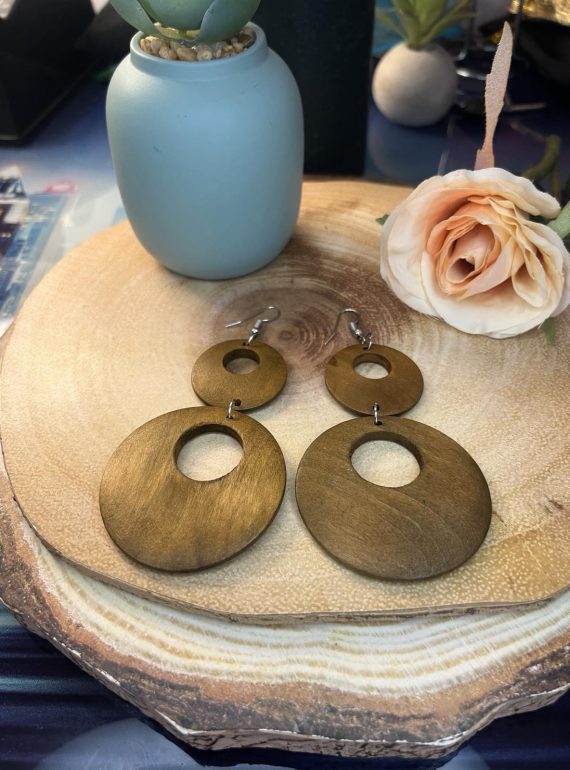✨ UShine.gr: Ξύλινα σκουλαρίκια boho διπλού κύκλου με φυσική υφή No 1409